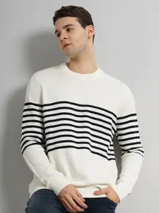 Celio Striped Long Sleeves Cotton Pullover Sweater