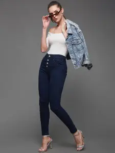 DressBerry Women Navy Blue Skinny Fit High Rise Clean Look Stretchable Jeans