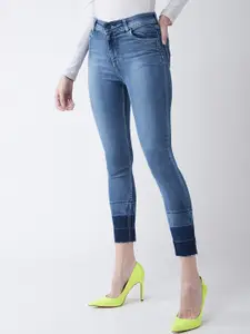DressBerry Women Blue Skinny Fit High-Rise Light Fade Clean Look Stretchable Cropped Jeans