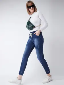 DressBerry Women Navy Blue Relaxed Fit Heavy Fade Clean Look Stretchable Cropped Jeans