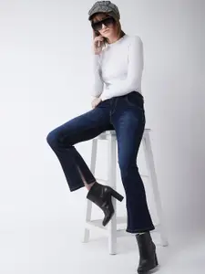 DressBerry Women Navy Blue Bootcut Mid-Rise Dark Shade Clean Look Stretchable Jeans