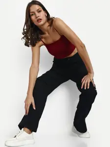 BROADSTAR Women Smart Wide Leg High-Rise Stretchable Cotton Cargo Jeans