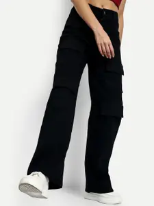 Next One Women Smart Wide Leg High-Rise Stretchable Cotton Cargo Jeans