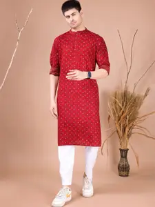 SHIWAM ETHNIX Bandhani Printed Mandarin Collar Straight Kurta With Pyjamas