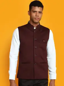 V-Mart Woven Design Mock Collar Nehru Cotton Jackets