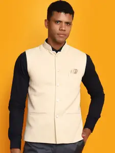 V-Mart Woven Design Mock Collar Nehru Cotton Jackets