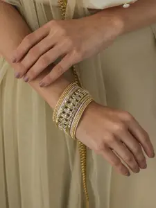 ToniQ Set Of 11 Gold-Plated Stone-Studded Embellished Bangles Set