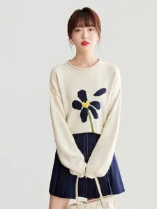JC Collection Floral Printed Round Neck Long Sleeve Sweater