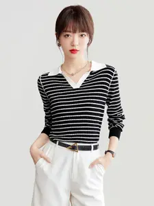 JC Collection Striped V-Neck Pullover