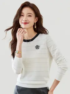 JC Collection Striped Round Neck Pullover