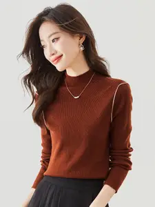JC Collection Ribbed High Neck Pullover Sweater