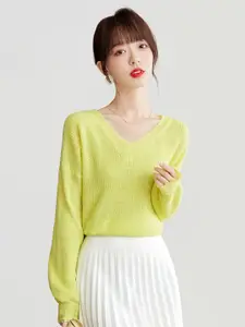 JC Collection Self Design Cable Knit V-Neck Pullover Sweater