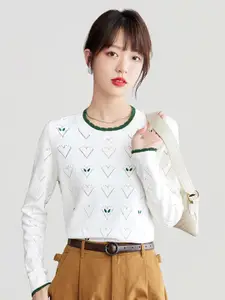 JC Collection Self Design Round Neck Pullover Sweater
