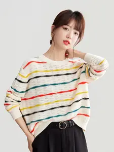 JC Collection Striped Round Neck Pullover