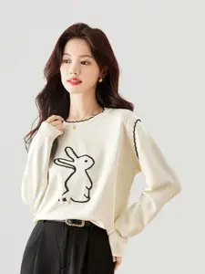 JC Collection Embroidered Round Neck Pullover