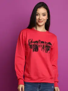 V-Mart Typography Printed Fleece Pullover Sweatshirt