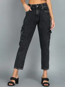 Nifty Women Black Tapered Fit High-Rise Denim Cotton Cargo Jeans