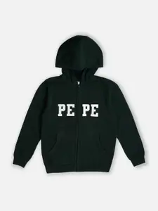 Pepe Jeans Boys Typography Printed Cotton Hooded Front-Open Sweatshirts