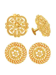 Vighnaharta Set Of 2 Gold-Plated Floral Studs Earrings