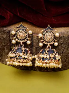 ADIVA Gold Plated Hand Painted Pearls Studded Dome Shaped Jhumkas