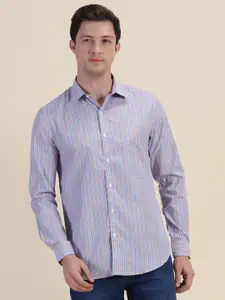 encore by INVICTUS Blue Classic Slim Fit Grid Tattersall Checks Opaque Casual Shirt