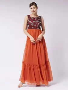 Miss Chase Floral Embellished Boat Neck Gathered Maxi Dress