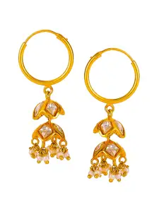 Unniyarcha Gold Plated 92.5 Sterling Silver Stone Studded & Beaded Jhumkas