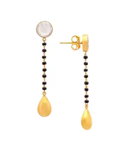 Unniyarcha 92.5 Sterling Silver Gold Plated Studded & Beaded Mangalsutra Drop Earrings
