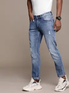 WROGN Men Slim Fit Mid-Rise Mildly Distressed Heavy Fade Stretchable Jeans