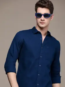 WROGN Pure Cotton Self Design Slim Fit Textured Casual Shirt