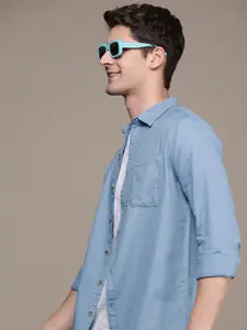 WROGN Pure Cotton Self Design Slim Fit Textured Casual Shirt