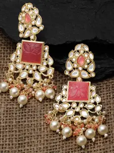 KARATCART Gold-Plated Kundan Stoned Drop Earrings