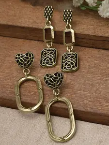 KARATCART Set Of 2 Gold Plated Geometric Drop Earrings