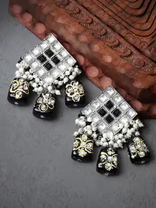 KARATCART Silver-Plated Oxidised Geometric Drop Earrings