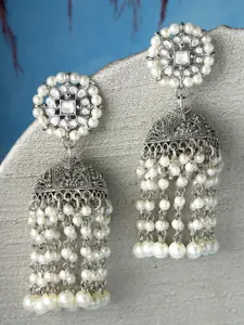 KARATCART Silver-Plated Oxidised Jhumkas