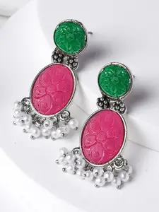 KARATCART Silver-Plated Oval Shape Drop Earrings