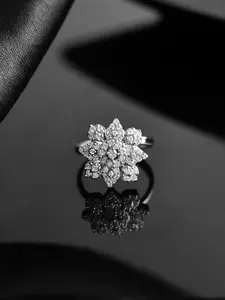 Voylla Rhodium-Plated Taj Shakila CZ-Studded Finger Ring