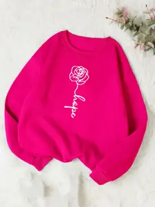 Kotty Pink Typographic Printed Fleece Sweatshirt