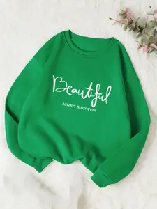 Kotty Green Typographic Printed Fleece Sweatshirt