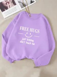 Kotty Purple Typographic Printed Fleece Sweatshirt