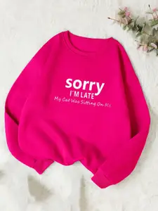 Kotty Pink Typographic Printed Fleece Sweatshirt