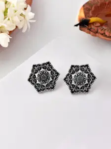Voylla Silver-Plated Oxidised Stud Earrings