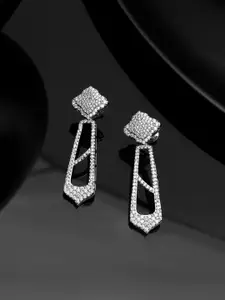 Voylla Rhodium Plated Cubic Zirconia Drop Earrings