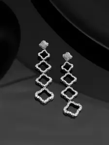 Voylla Rhodium Plated Cubic Zirconia Drop Earrings