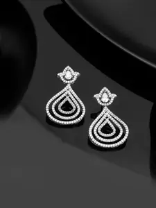 Voylla Rhodium Plated Cubic Zirconia Drop Earrings