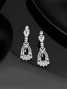 Voylla Rhodium Plated Cubic Zirconia Drop Earrings