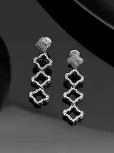 Voylla Rhodium Plated Cubic Zirconia Drop Earrings
