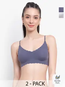 PARKHA Pak Of 2 Full Coverage Removable Padding Bralette Bra With All Day Comfort