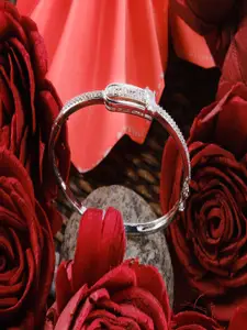 Jewelz Silver-Plated American Diamond Stone Studded Bangle-Style Bracelet