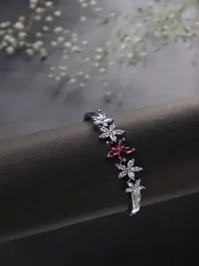Jewelz Silver-Plated American Diamond Floral Bangle-Style Bracelet